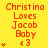 Yellow background with red text reading "Christina Loves Jacob Baby <3" repeated in a , each instance accompanied by small orange star symbols