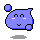 Four pixel-art variations of a blue, rounded character with pink cheeks and small limbs against gray background.