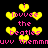 Yellow heart shapes and pink text reading "i lovvv the beatles uuv themmm" on a black background with pixelated rendering.