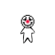 A cartoon figure with a round head and red nose displays sequential animation changes including raised arms, smoke effects, and spark particles.