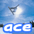 Pixelated image with blue sky background, white sunburst effect, and large blue-outlined white text reading 'ace' at bottom.