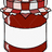 Pixelated jar with red contents and checkered lid, white label area, pink text on bright red background reading 'AM JAMMM!!!!'