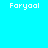 Pixelated text 'Faryaol' appears in four corners of a cyan background with two circular gradient effects.