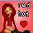 Pixel art buddy icon featuring a red-haired character in a hooded outfit on pink background with "red hot" text and heart symbol, alongside green "Original Icons .com" logo on dark green background.