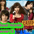 A pixelated image shows multiple figures in a group pose with a green banner displaying text at the bottom.