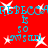 Red background with repeating blue text and white starbursts, animated to cycle through visible content changes.