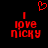 Red pixelated text 'I love NICKY' with a heart symbol above, displayed in two identical side-by-side frames on black background.