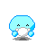 Pixelated blue blob character with white cloud-like appendage, displaying multiple expressions and poses
