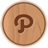 Circular wooden-textured icon with a brown stylized 'P' symbol centered on a light brown background.