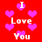 Red background with scattered pink hearts and repeated white text "I Love You" in pixelated font.