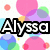 Pixelated icon with bold black-and-white text "Alyssa" over colorful abstract shapes including pink, purple, blue, green, and orange circles.