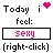 12 distinct pixel-art icons displaying 'Today i feel:' text with colored hearts and emotion words in boxes, each labeled '(right-click)' below