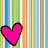 A bright pink heart with a black outline sits on the left side of a vertical striped background featuring multiple colors.