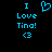 Blue pixelated text and symbols on black background: 'I Love Tina!' with heart and <3 symbols.