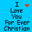 Blue background with black pixelated text reading "I Love You For Ever Christian" and red pixelated heart or starburst symbols in different positions across frames.