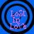 Four identical circular icons with black concentric rings on a blue background, each displaying pink text reading 'Lost In Love' in pixelated font.