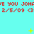 Red text repeats 'E YOU JOHPE YOU JOHPE YOU JOHP' with '2/5/09 <3' below on cyan background, yellow stars animate in sequence across three
