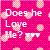 Pixelated pink background with scattered light pink circles and white text reading "Does he Love He?" in three lines.
