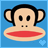 Pixelated monkey face with black hair, large eyes, and red lips on blue background; two heart shapes differ between frames.