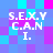Pixelated text 'S.E.X.Y C.A.N I.' on a blue-purple background with cyan and magenta accents