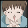 Anime-style character with brown hair and blue shirt displays multiple facial expressions in a of nine