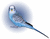Pixelated blue bird with yellow beak and white face patch, positioned on a light gray background within a circular gradient halo.