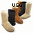 Pixelated image of two pairs of boots with text above them, one pair labeled 'UGG' and the other 'licious'.