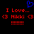 Blue heart symbol above red text reading 'I Love... <3 Nikki <3' with multiple exclamation marks on black background.