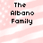 The image shows four identical pixelated text blocks reading 'The Albano Family' on a pink and white striped background with scattered white dots.