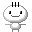 Six pixelated cartoon figures with white rounded heads, black eyes, and three vertical hair strands on top, arranged in two of three against a gray background