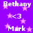 Purple background with pink stars and white text reading 'Bethany', 'Mark', and '<3' in a pattern
