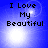 Blue background with white light effects and black text reading "I Love My Beautiful" in four quadrants.