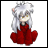 A pixelated anime-style character with silver hair and red clothing sits on a white background, next to text reading "Anime IM" and "COM" on a black background.