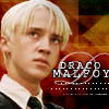 A static image of a person with platinum blonde hair wearing a white collared shirt and dark tie, with text reading "DRACO MALFOY" in pixelated font over a red and orange background.