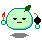 Pixelated green circular character with leaf, holding candle and bomb, displaying multiple facial expressions across frames.