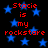 Red text "Stacie is my rockstore" repeats across a black background with blue stars, no visible motion.