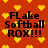 Red background with yellow pixelated hearts and black text reading FLake Softball ROX!!! in four identical quadrants.