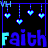 blue 'Faith' text with hanging heart icons on black background, showing color variations in each