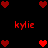 Red pixelated hearts and the name 'kylie' in red pixelated text arranged in a pattern on a black background