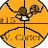 Pixelated yellow circular icon with black crosshairs and brown text elements, featuring a stick-figure-like central figure holding an object.