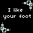 Black background with white pixelated text "I like your foot" and four distinct animated square-based icons in corners.