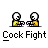 A contact sheet of 13 animated frames showing two yellow stick figures cooking and fighting over a pan, with the text "Cook Fight" beneath each frame on a gray background.