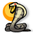 Pixelated cobra snake icon with raised hood, yellow circular background, and red eye detail on a transparent white backdrop.