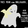 Pixelated ghost icon with yellow scarf, black background, and Halloween text above and right.