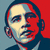 Pixelated portrait of a person with light skin tone, dark hair, and a neutral expression, set against a split background of blue and red.