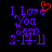 Pixelated purple text reads "I Love You" with a red heart above the 'e' and date "2-14-11" below, on black background.