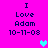 Pixelated text on bright pink background with two heart symbols, one cyan and one purple.