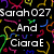 Pixelated text and abstract shapes on a black background with red rose pattern, displaying 'Sarah027 And CiaraE Are In The Glove Gang!!'