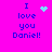 Pixelated text "I love you Daniel!" on bright pink background with animated heart and star symbols replacing static icons.