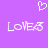 Purple background with white pixelated heart symbol above two identical pixelated 'LOVE' texts.